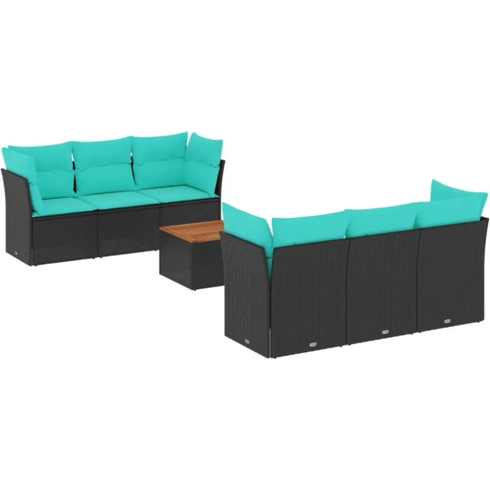 vidaXL 7-delige Loungeset met kussens poly rattan zwart, foto 3