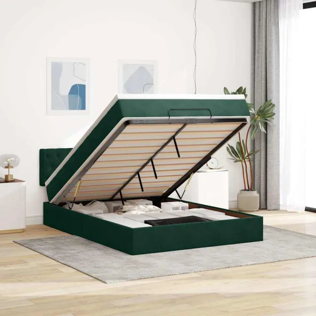 vidaXL Ottoman bed met matras 140x200cm fluweel donkergroen groen