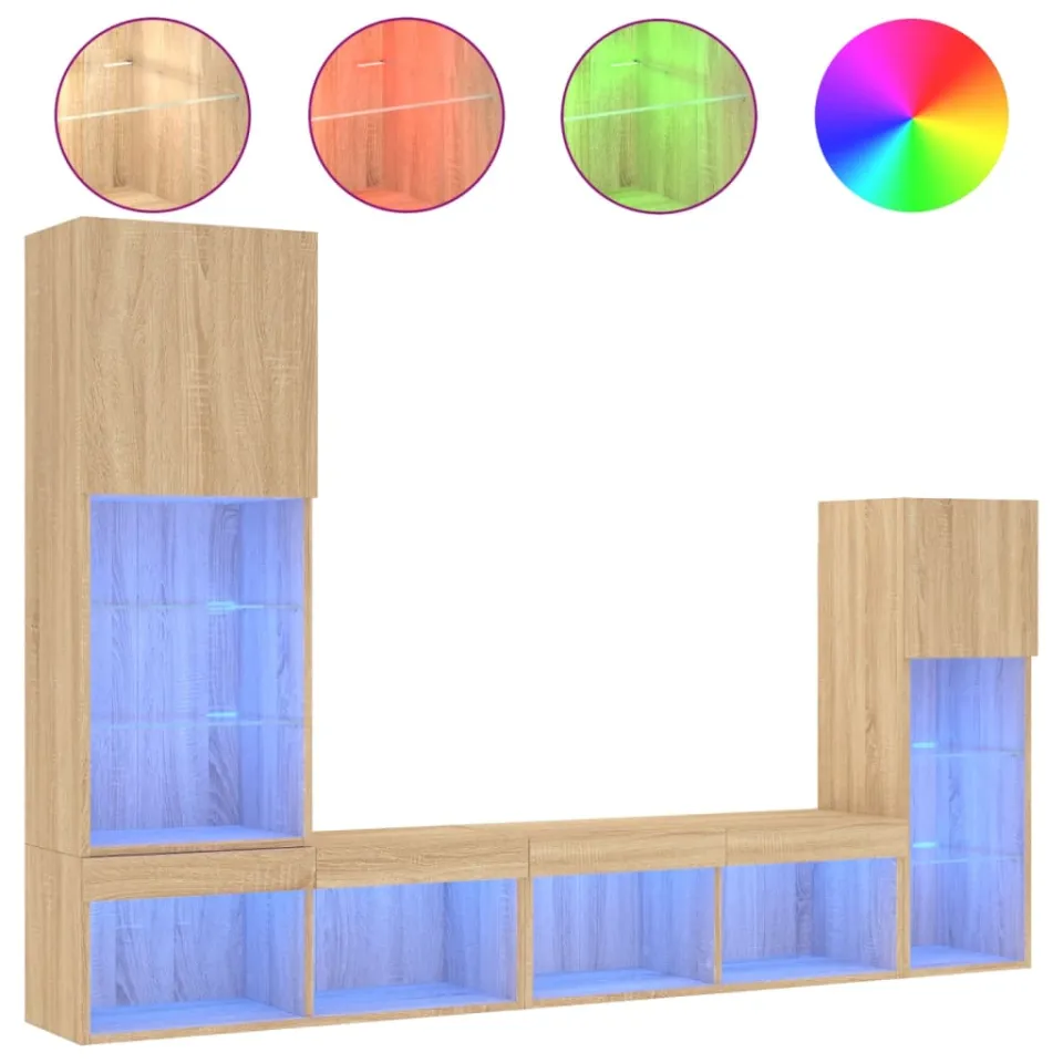 vidaXL 4-delige Tv-wandmeubelset met LED bewerkt hout sonoma eiken, foto 4