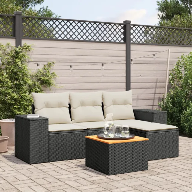 vidaXL 5-delige Loungeset met kussens poly rattan zwart, foto 2