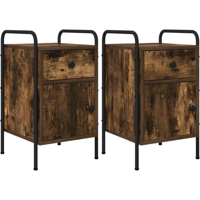 vidaXL Nachtkastje 2 st Gerookt eiken 35 x 36,5 x 61 cm Bewerkt hout Bruin