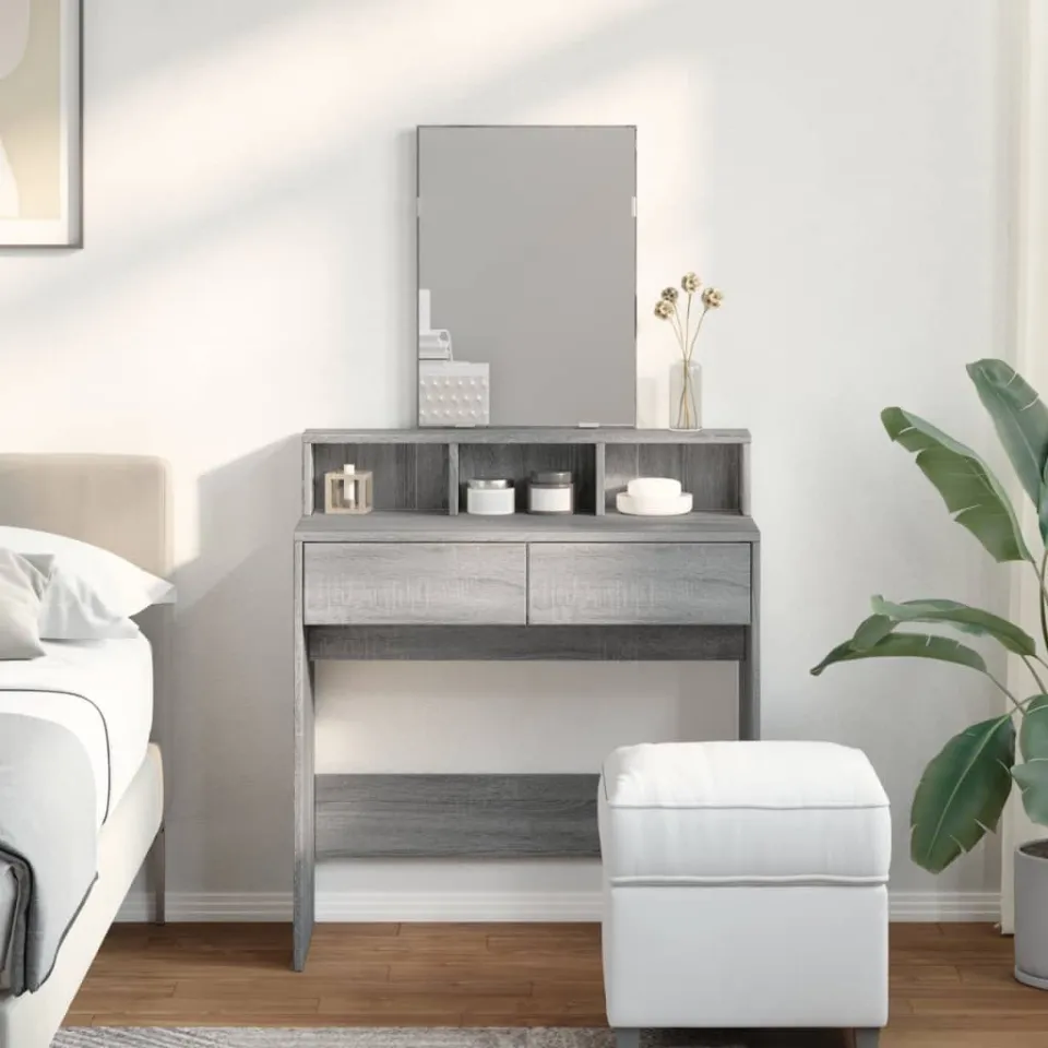 vidaXL Kaptafel met spiegel 80x41x144,5 cm grijs sonoma, foto 2