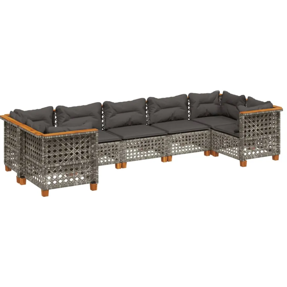 vidaXL 7-delige Loungeset met kussens poly rattan grijs, foto 3