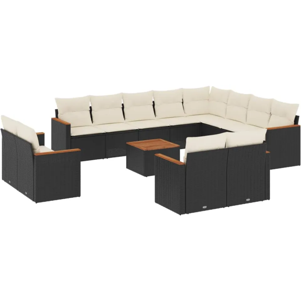 vidaXL 13-delige Loungeset met kussens poly rattan zwart, foto 3