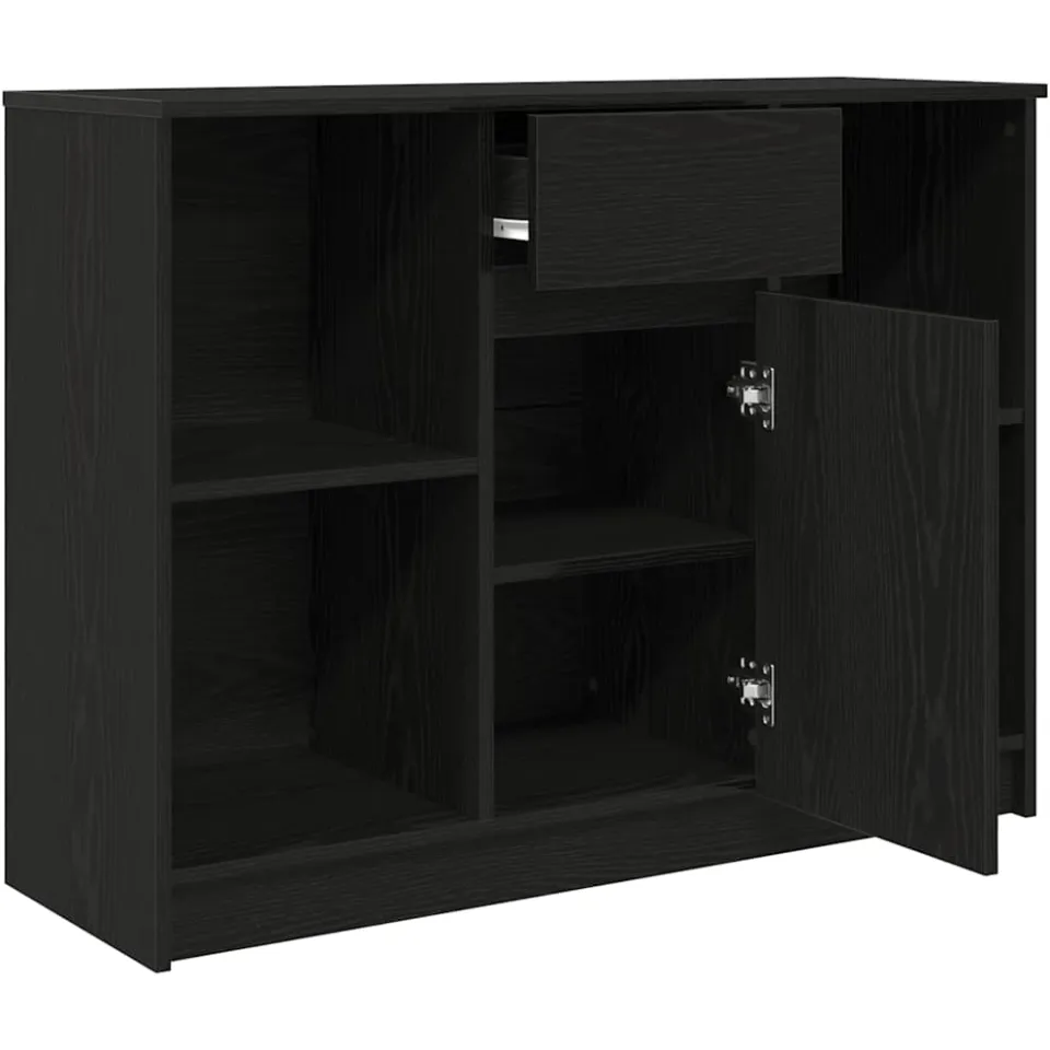 vidaXL Dressoir met lade 101x35x76 cm spaanplaat zwart eikenkleurig, foto 4