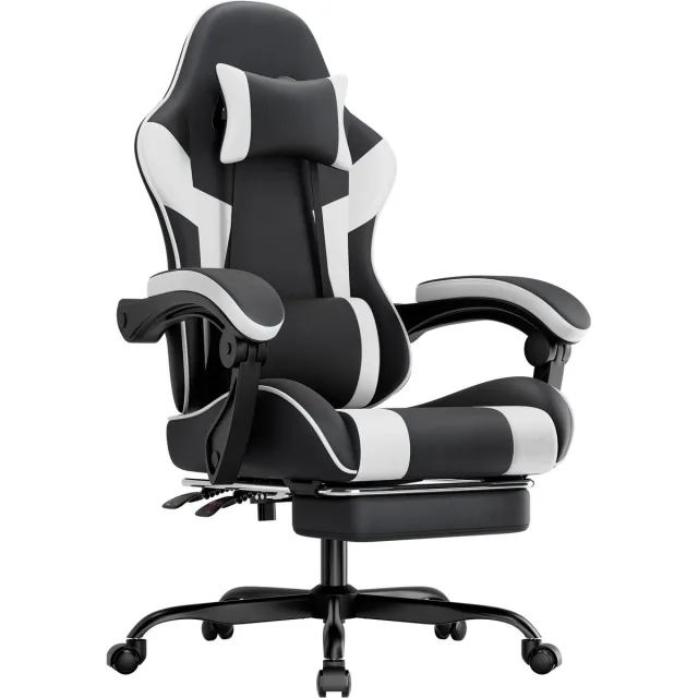 Ropilly Ergonomische Gamestoel - Bureaustoel - Verstelbare Rugleuning - Lendensteun - Tot 136 kg - Voor PC Gamen - 58,5x63x120,5 cm - Zwart Wit Zwart-wit