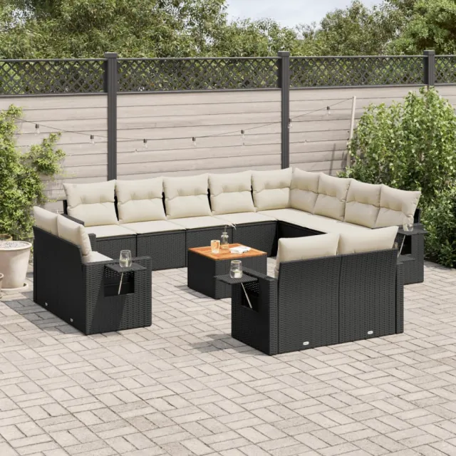 vidaXL 13-delige Loungeset met kussens poly rattan zwart, foto 2