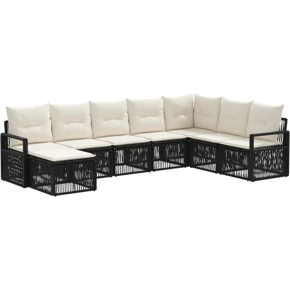 vidaXL Tuinbankenset 8 st 8-zits Zwart poly rattan