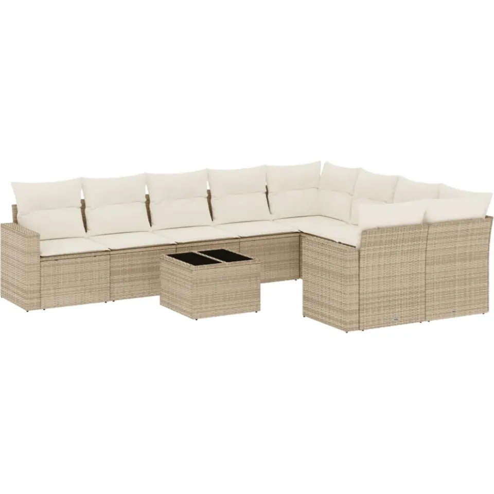 vidaXL 10-delige Loungeset met kussens poly rattan beige
