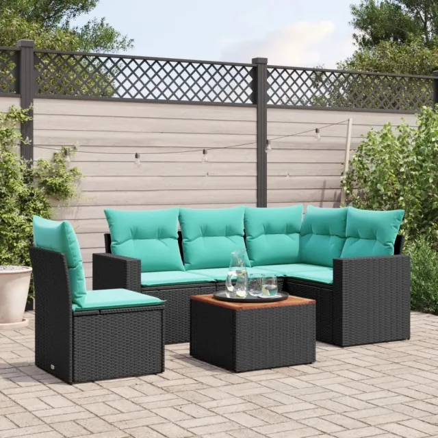 vidaXL 6-delige Loungeset met kussens poly rattan zwart, foto 2