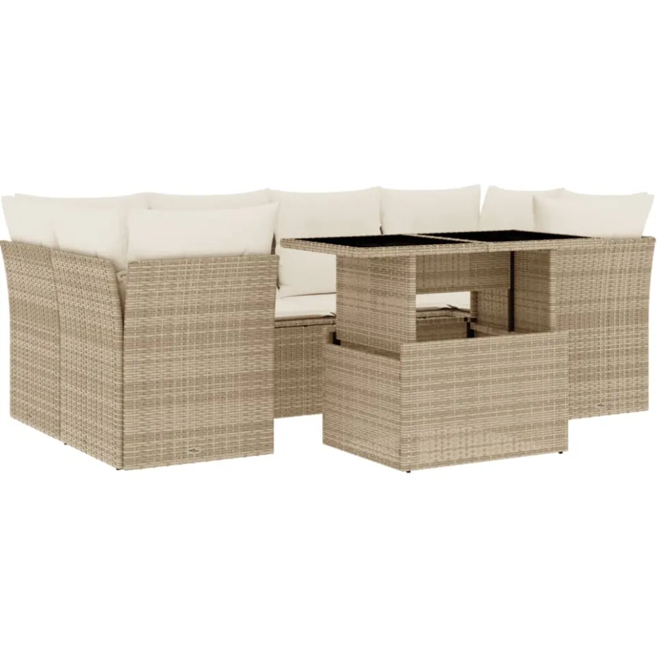 vidaXL 7-delige Loungeset met kussens poly rattan beige, foto 3