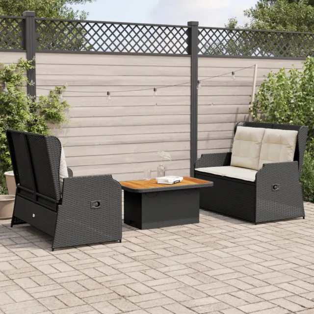 vidaXL 3-delige Loungeset met kussens poly rattan zwart, foto 2