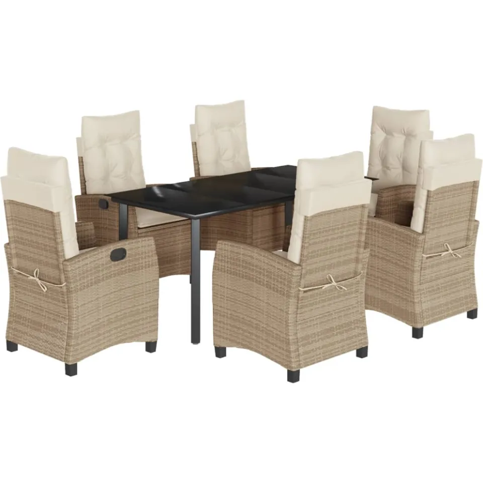 vidaXL 7-delige Tuinset met kussens poly rattan beige, foto 2