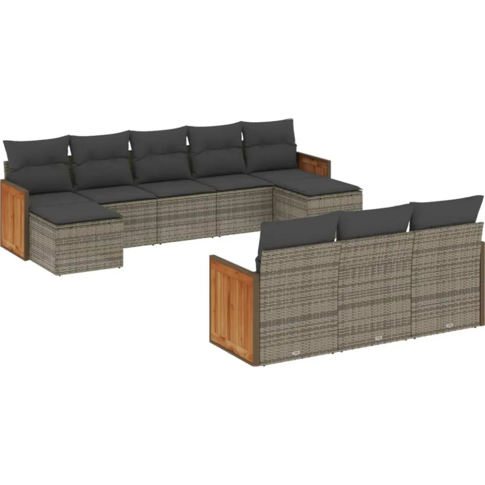 vidaXL 10-delige Loungeset met kussens poly rattan grijs, foto 3