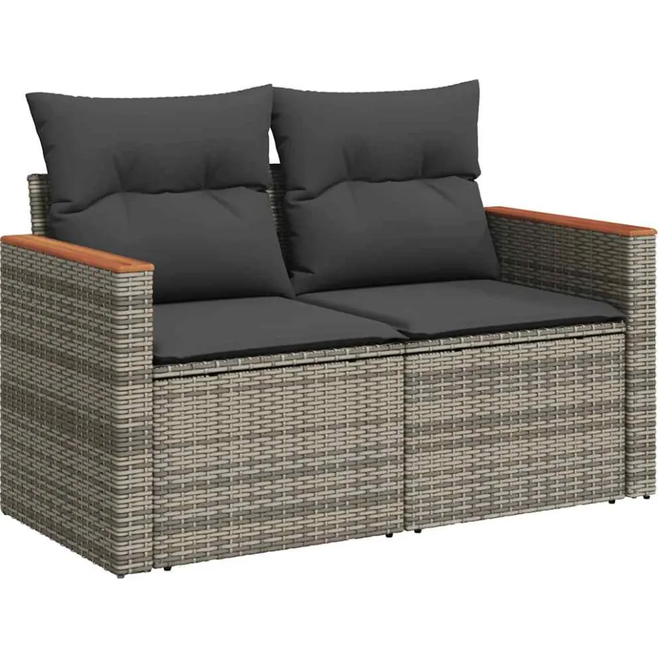vidaXL 9-delige Loungeset met kussens poly rattan acacia grijs
