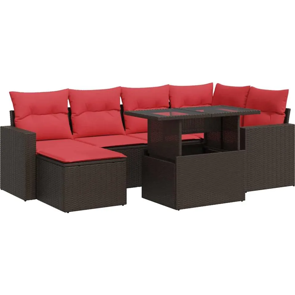 vidaXL 7-delige Loungeset met kussens poly rattan acacia bruin, foto 3