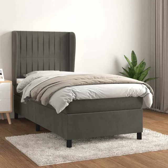 vidaXL Boxspring met matras fluweel donkergrijs 100x200 cm grijs