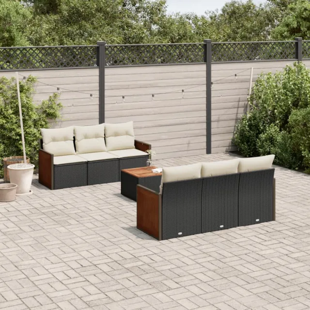vidaXL 7-delige Loungeset met kussens poly rattan zwart, foto 2