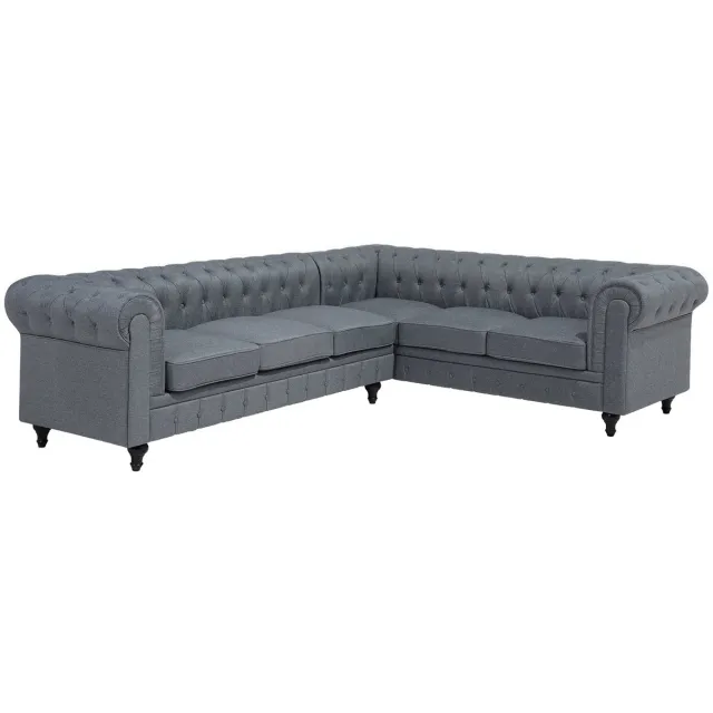 Beliani CHESTERFIELD - Chesterfield hoekbank - Grijs - Linkerzijde - Polyester
