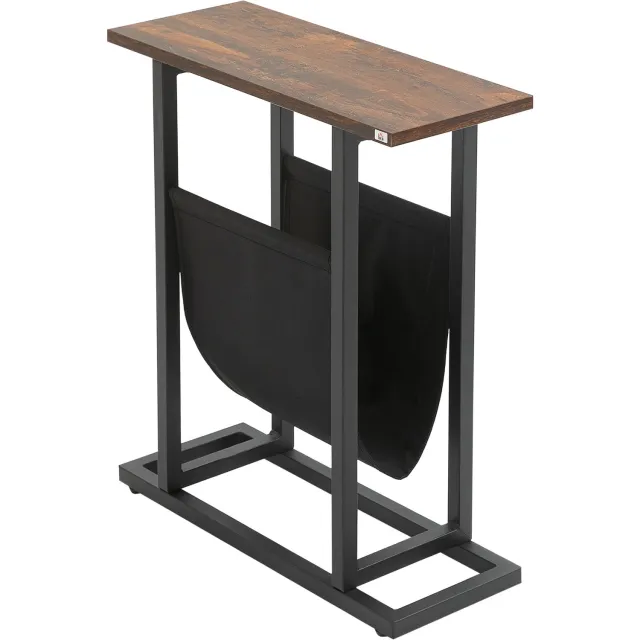 Lunpog Bijzettafel, haltafel met tijdschriftenrek, stalen frame, industrieel design - 49 x 19 x 55 cm, zwart/donkerbruin