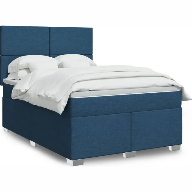 vidaXL Boxspring met matras stof blauw 160x200 cm