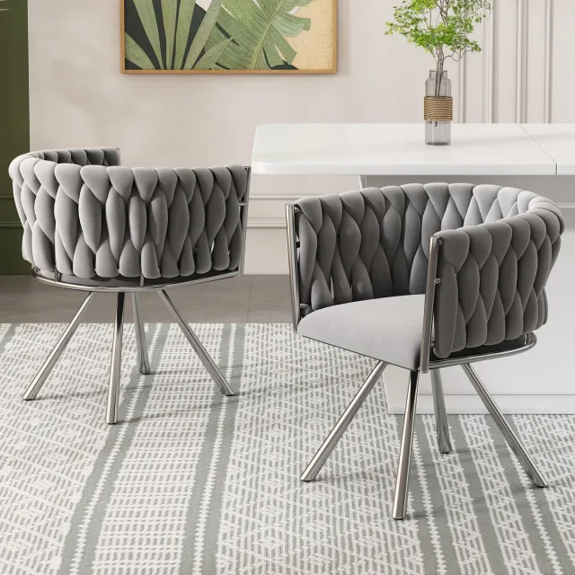 MUVANO Fluwelen Eetkamerstoelen Set Van 2 - Grijze Draaibare Eetkamerstoel - 360 Graden Draaibaar - 150 kg - Eetkamer Grijs Zilver
