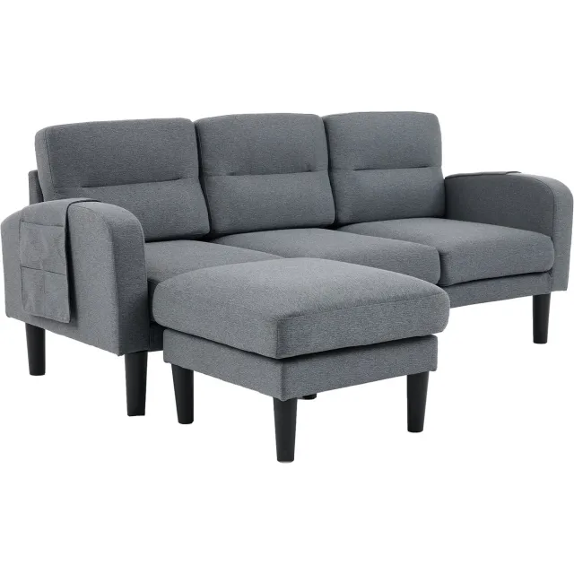 MUVANO Hoekbank - L-vormige bank met chaise longue - 3-zits modulaire bank - Stoffen bank - 204x136x80cm - Afneembare kussens - Woonkamer Grijs