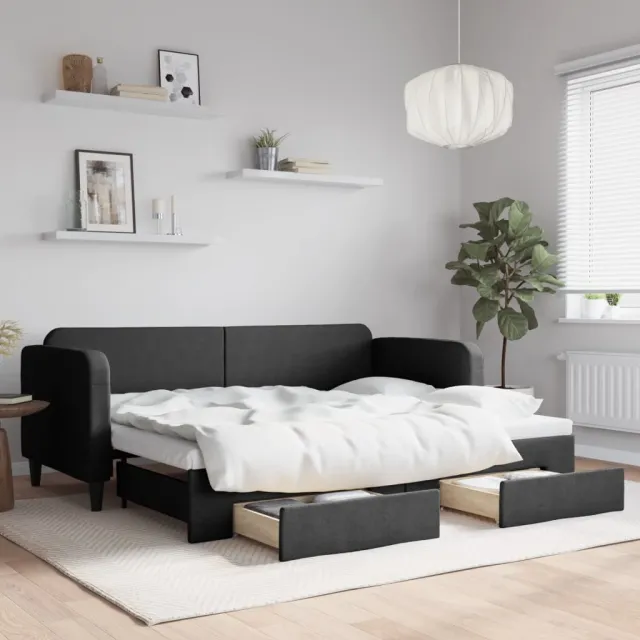 vidaXL Slaapbank met onderschuifbed en lades 80x200 cm stof zwart