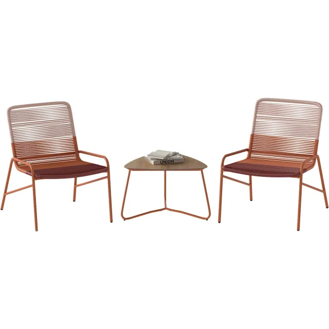 Costway 3-delige tuinmeubelset, rotan balkonmeubel met 2 stoelen en tafel, tuinzitgroep voor 2 personen, terrasmeubels, weerbestendig, tuingarnituur voor balkon, veranda, terrassen Oranje