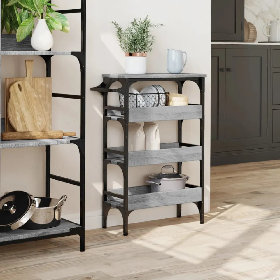 vidaXL Keukentrolley 53x20x76 cm bewerkt hout grijs sonoma eiken, foto 3