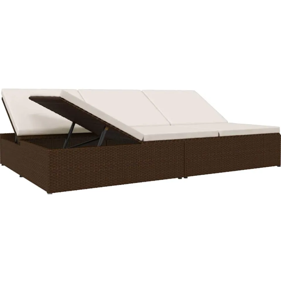 vidaXL Ligbed met kussens converteerbaar poly rattan bruin, foto 4