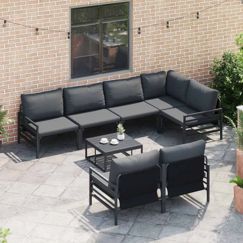vidaXL Tuinbankenset 7 st Zwart Staal, foto 3
