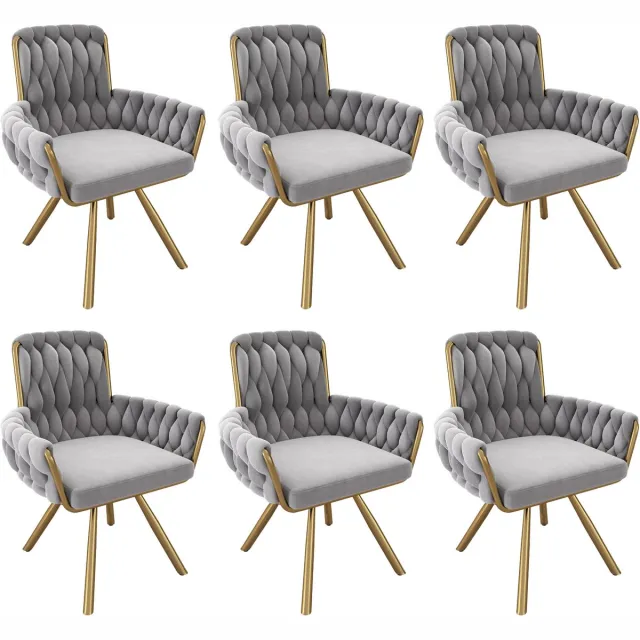 MUVANO Fluwelen Eetkamerstoelen Set Van 6 - Grijze Draaibare Eetkamerstoel - Stoel Met Armleuning - 150kg - 360 Graden Draaibaar - Eetkamer Grijs