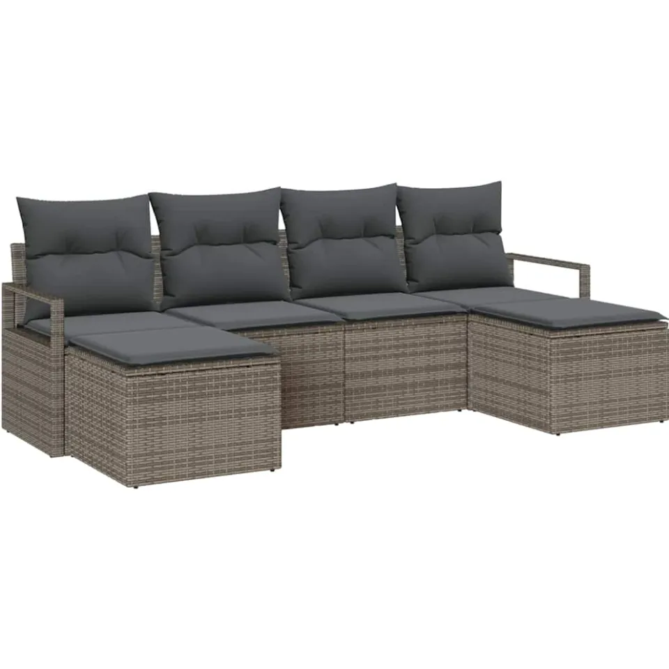 vidaXL Bankstel 6 st Grijs poly rattan