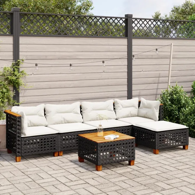 vidaXL 6-delige Loungeset met kussens poly rattan zwart, foto 2