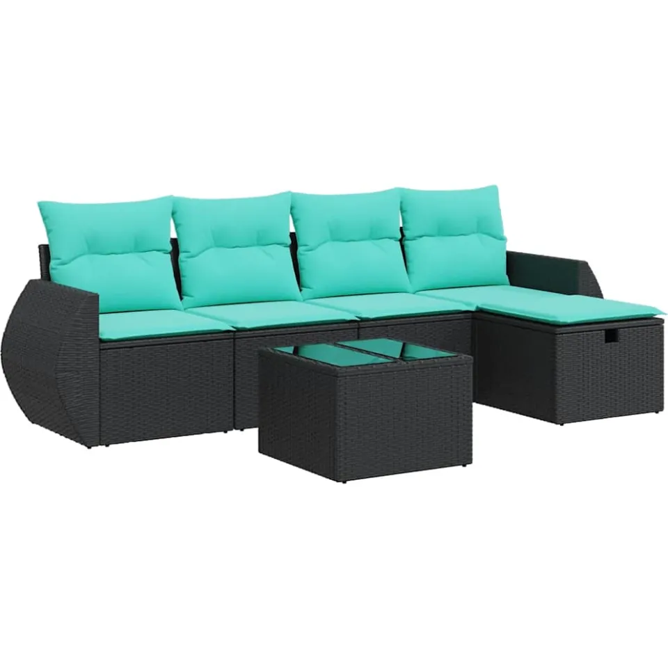 vidaXL 6-delige Loungeset met kussens poly rattan zwart, foto 3