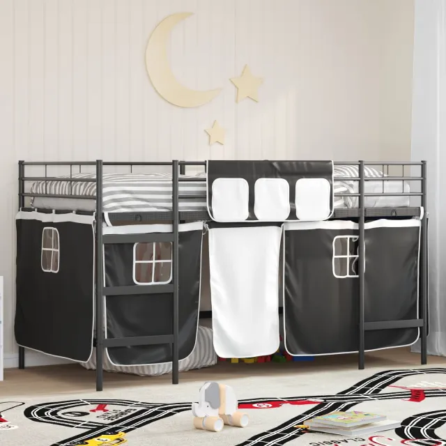 vidaXL Bunkbed voor kinderen met gordijnen Zwart 90 x 200 cm