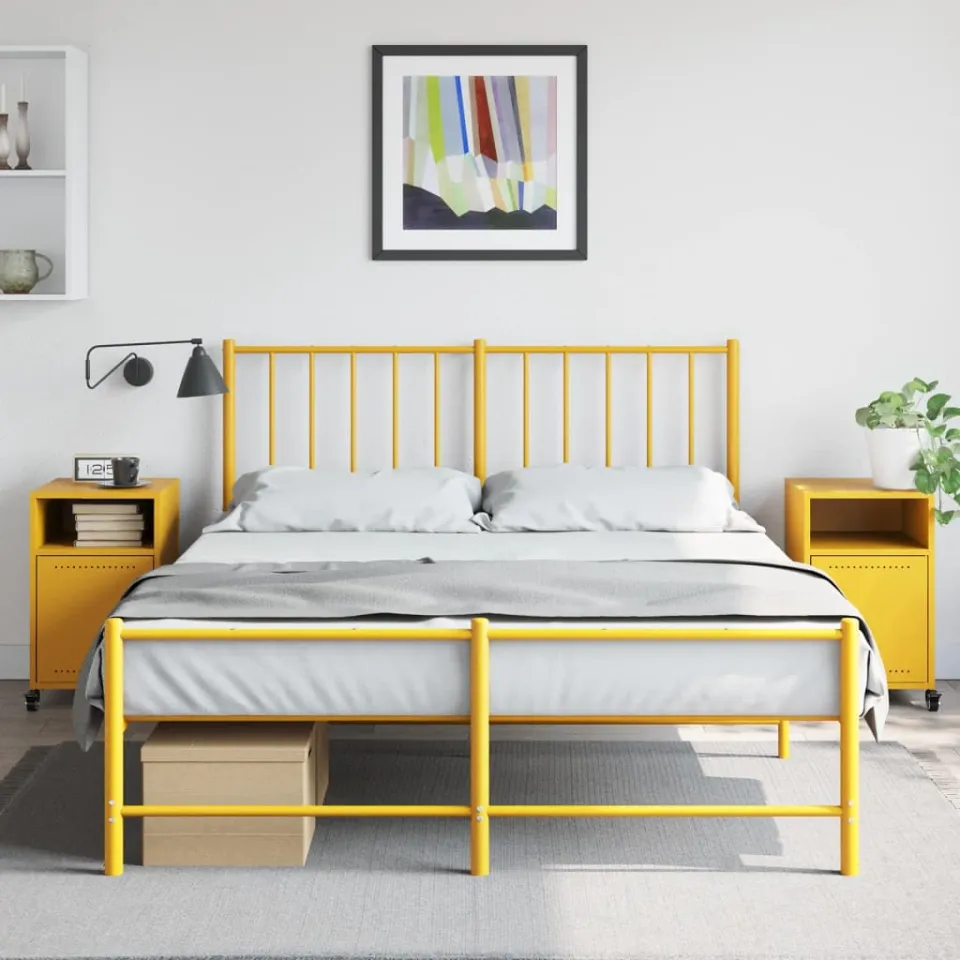 vidaXL Nachtkastjes 2 st 36x39x59 cm staal mosterdgeel, foto 2