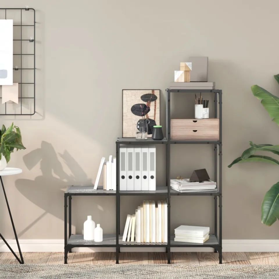 vidaXL Boekenkast 92x30x102 cm bewerkt hout en metaal grijs sonoma, foto 2