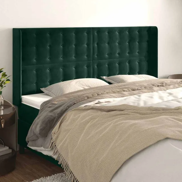 vidaXL Hoofdbord met randen 203x16x118/128 cm fluweel donkergroen groen