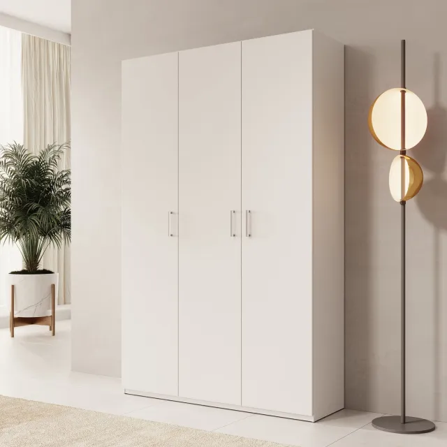 MEUBELLA Havron - Kledingkast 3 deurs - Wit - 133x42x211 cm