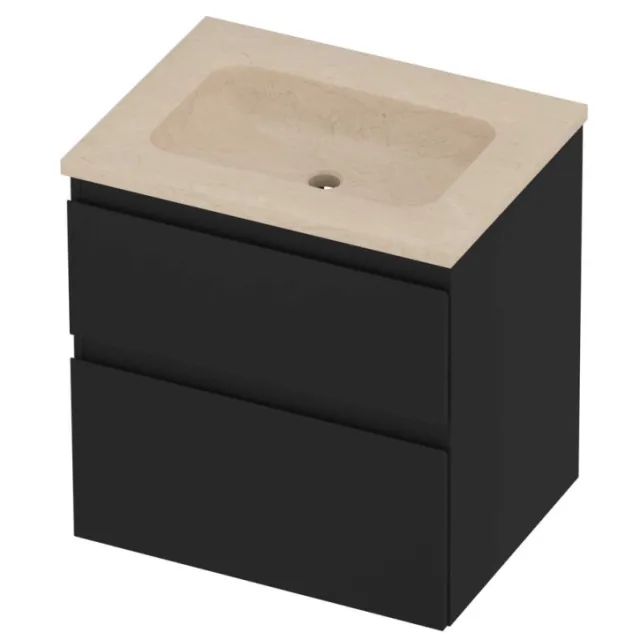 Proline Rollo Badmeubelset Hardsteen Elegant Zonder Kraangat 60x46x62 cm Sand Stone Mat Zwart