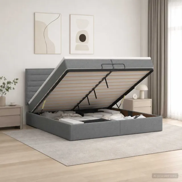vidaXL Ottoman bed met matras Donkergrijs 200 x 200 cm Stof