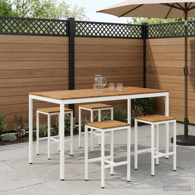 vidaXL Tuinbar Tafel NAARDEN Natuurlijk en Wit 196 x 100,5 x 105 cm, foto 2