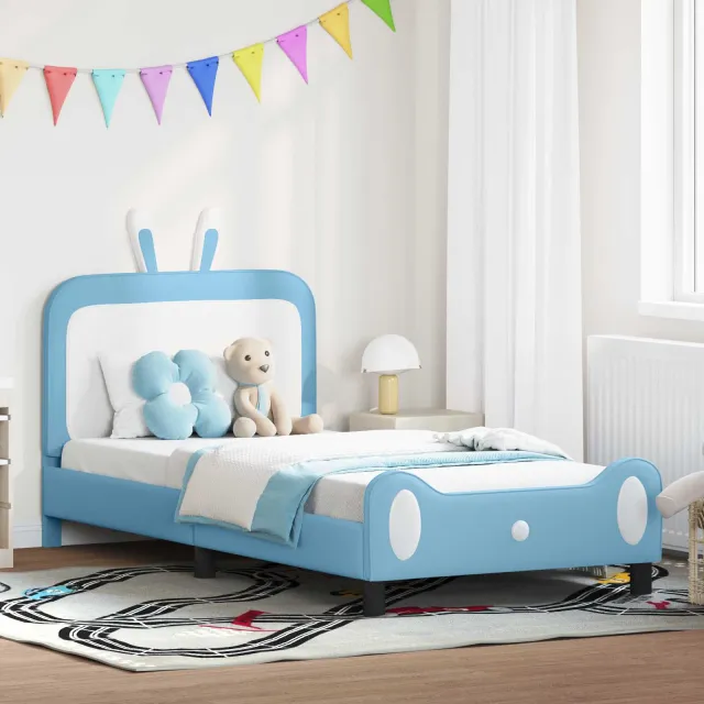 vidaXL Bedframe voor kinderen met hoofdbord Blauw 80 x 200 cm PU