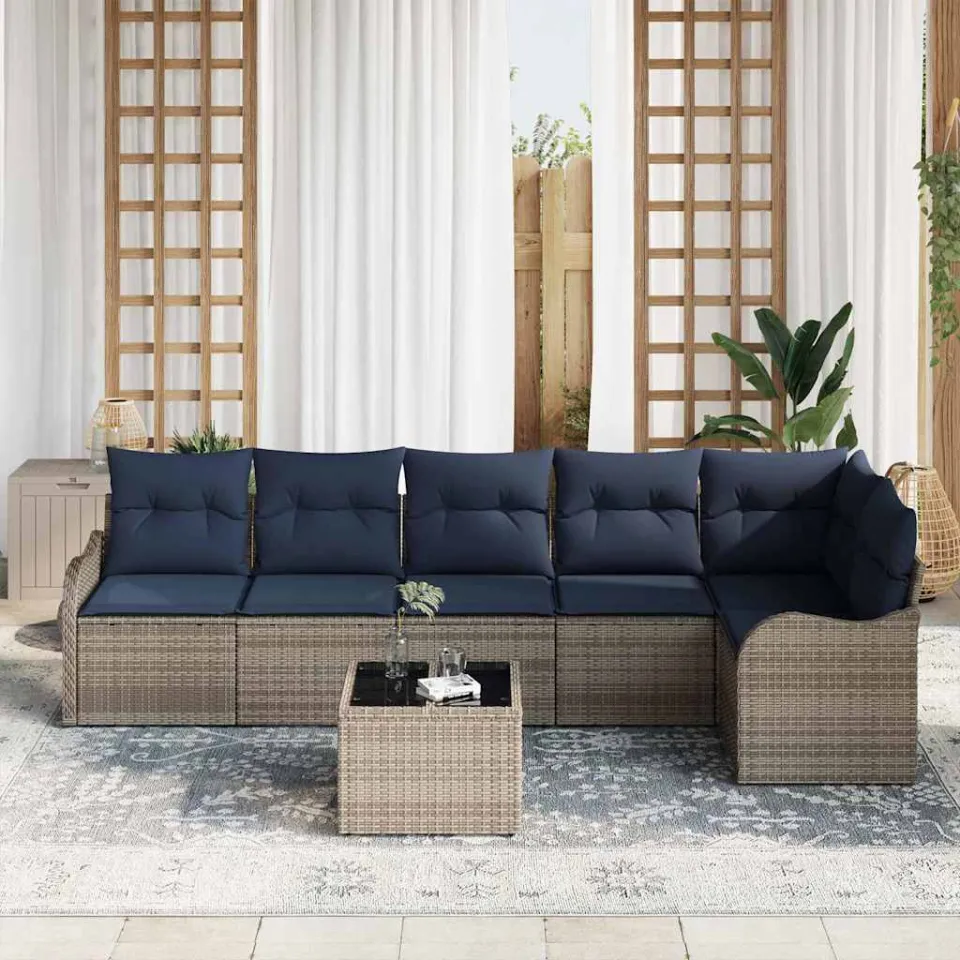 vidaXL Tuin Sofa Set 7 st 6-zits Grijs poly rattan, foto 3