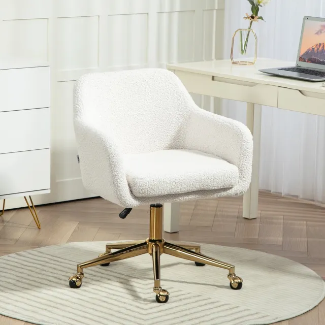 MODENUIT Bureaustoel 60 x 61 x 79-88 cm - Hoogteverstelbaar En Draaibaar - Kantoor - Polyester - Cremewit Cream White