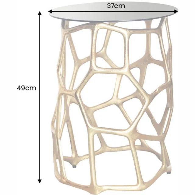 Invicta Interior Handgemaakte bijzettafel LIQUID GEOMETRY 50cm goud rond metaal zwart glas - 44857 Zie omschrijving
