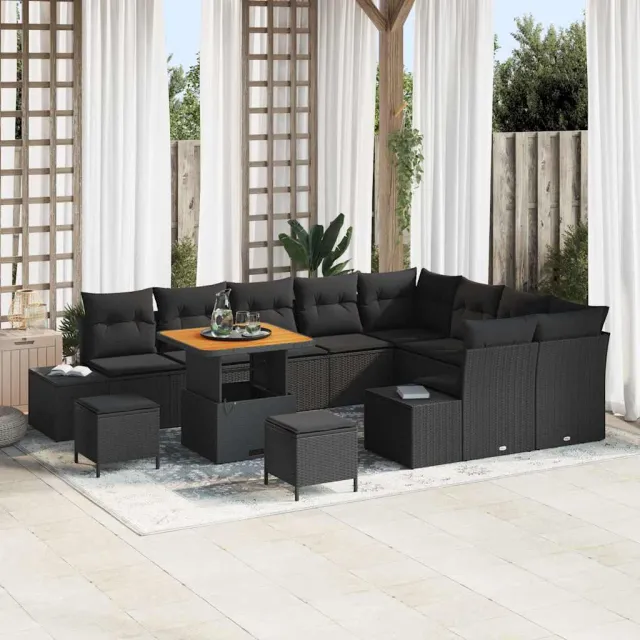 vidaXL Tuinbankenset 12 st Zwart poly rattan, foto 2