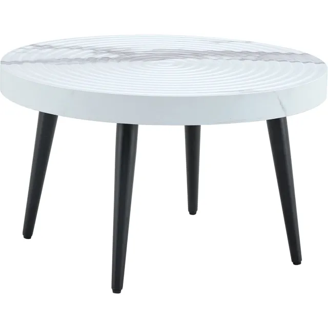 Ropilly Moderne Ronde Salontafel - Tafelblad met Marmerlook - Metaal - Woonkamer - Wit/Zwart